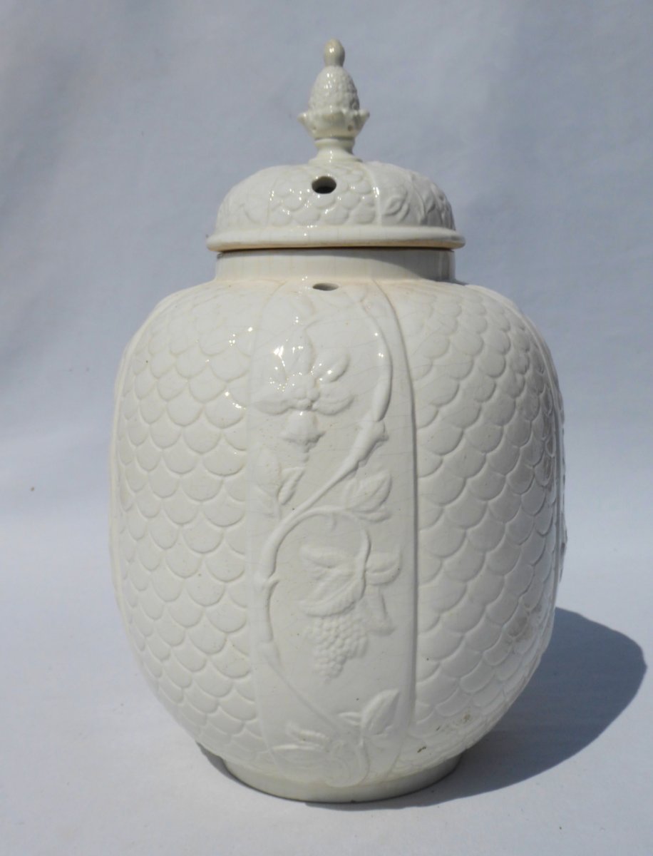Grand Vase Couvert / Pot Pourris Faience / Porcelaine De Saint Cloud XVIIIe Brule Parfum-photo-4