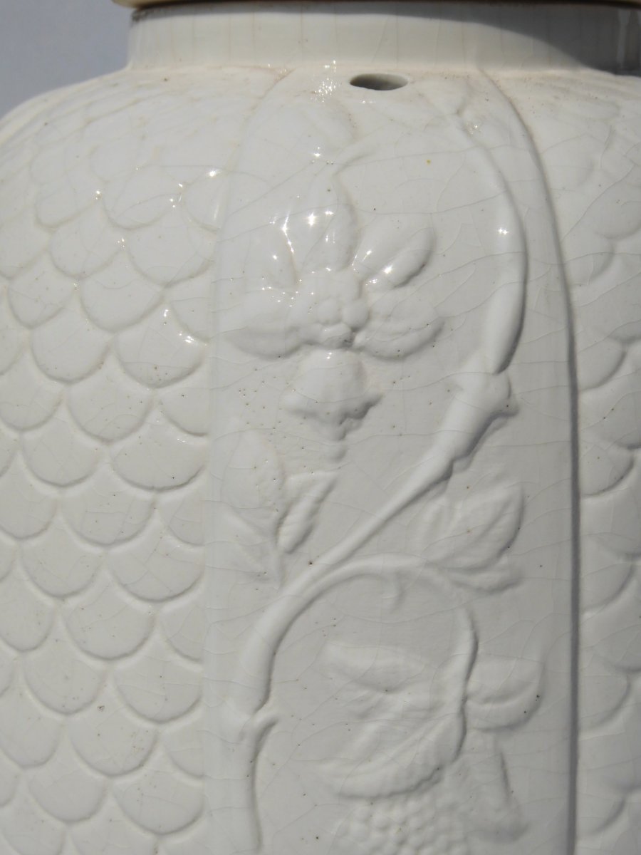 Grand Vase Couvert / Pot Pourris Faience / Porcelaine De Saint Cloud XVIIIe Brule Parfum-photo-1