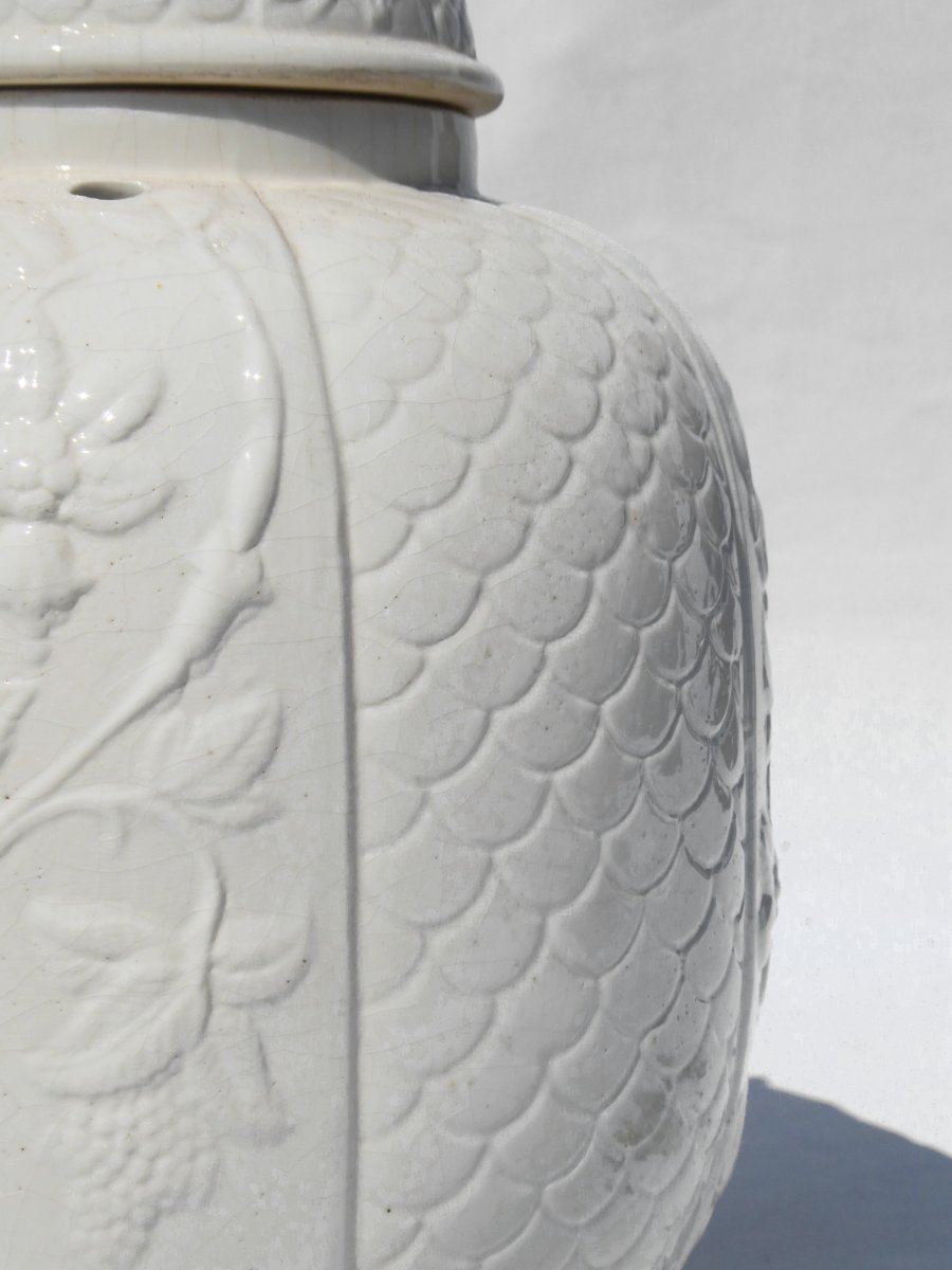 Grand Vase Couvert / Pot Pourris Faience / Porcelaine De Saint Cloud XVIIIe Brule Parfum-photo-2