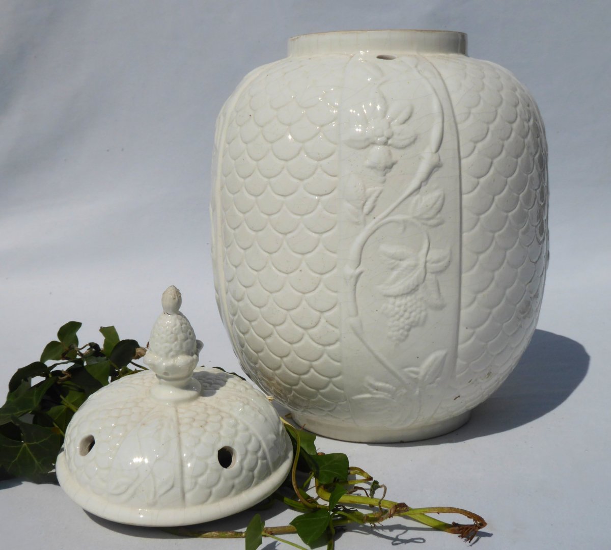 Grand Vase Couvert / Pot Pourris Faience / Porcelaine De Saint Cloud XVIIIe Brule Parfum-photo-4