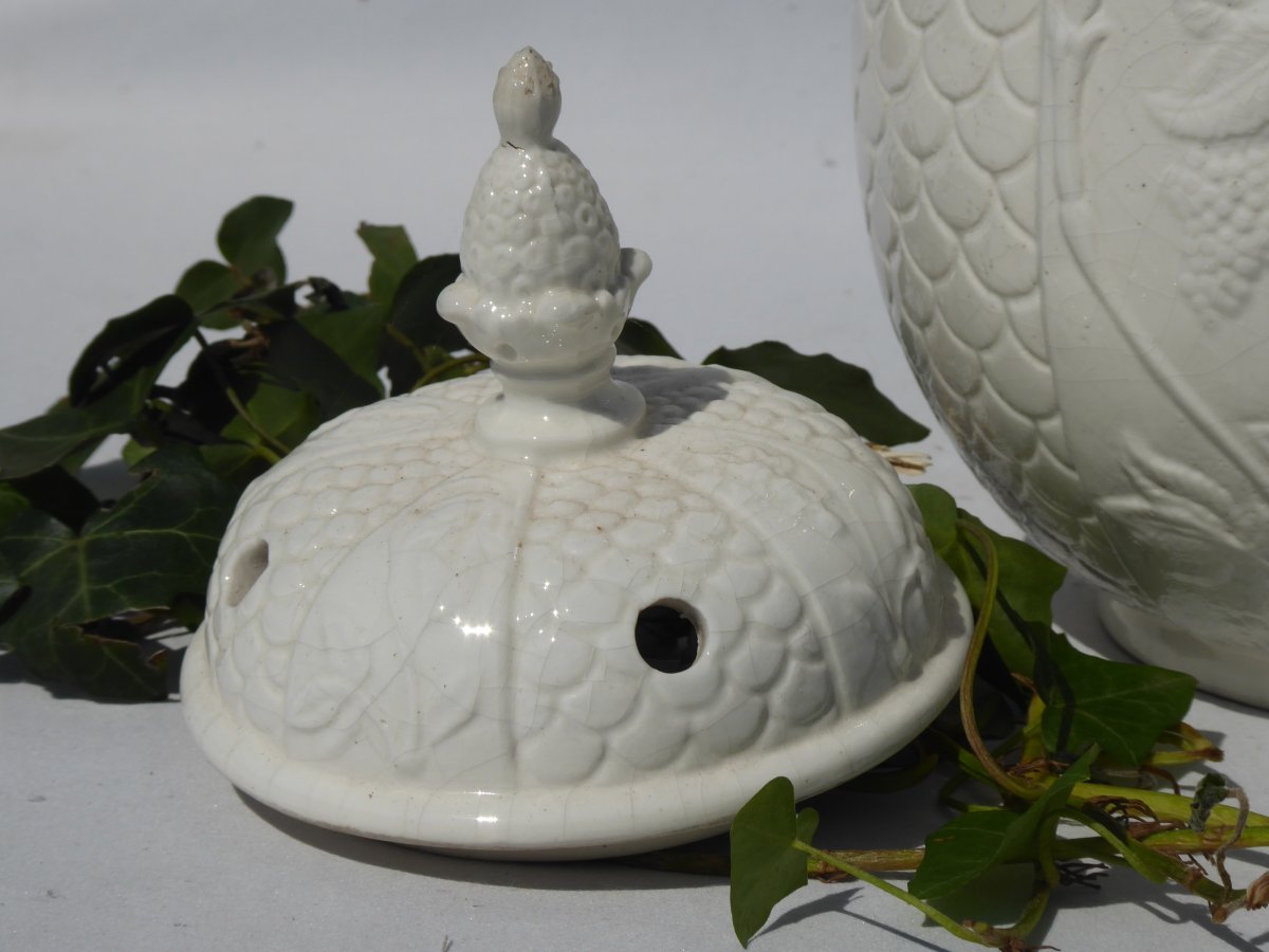 Grand Vase Couvert / Pot Pourris Faience / Porcelaine De Saint Cloud XVIIIe Brule Parfum-photo-5
