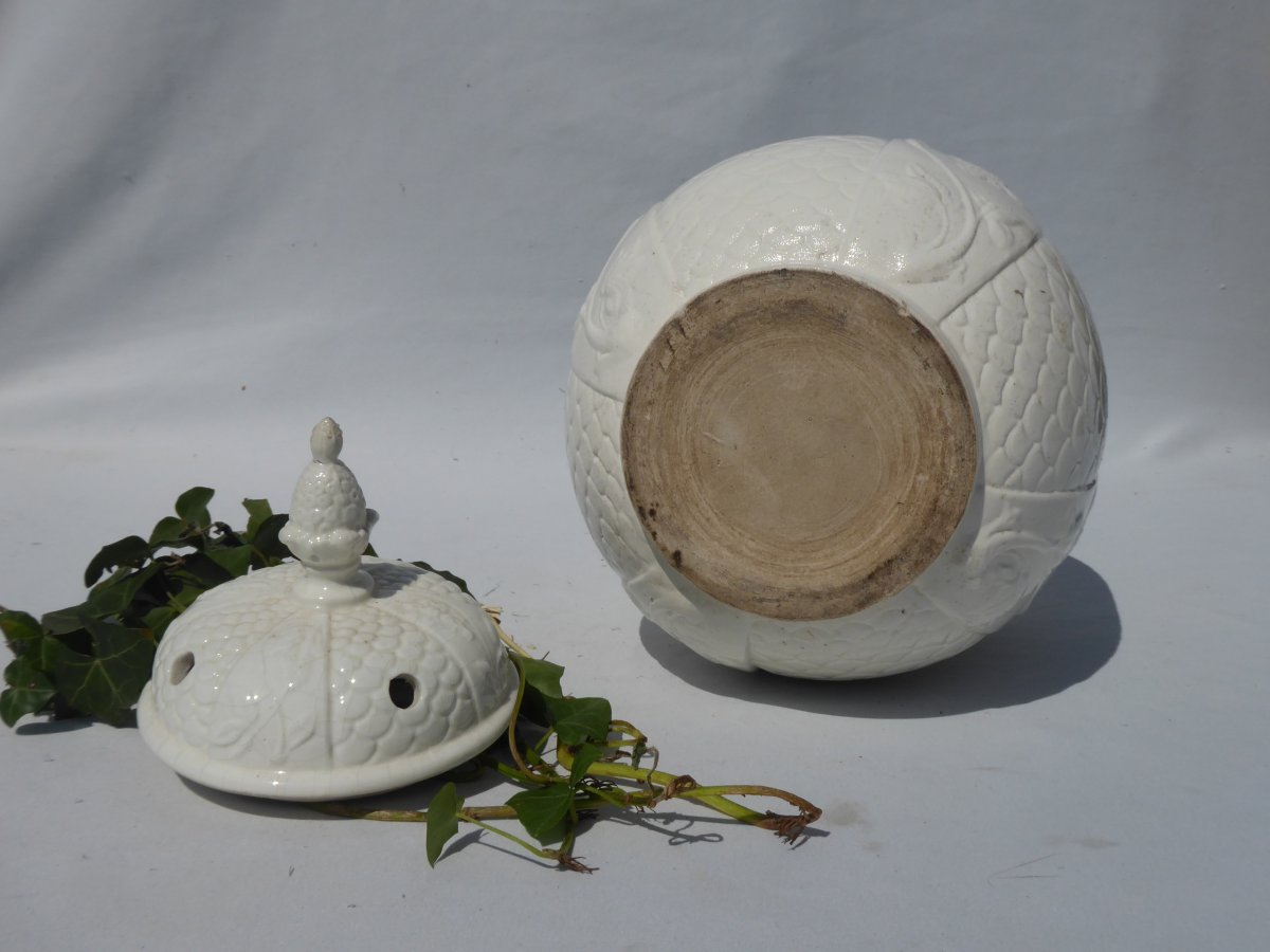 Grand Vase Couvert / Pot Pourris Faience / Porcelaine De Saint Cloud XVIIIe Brule Parfum-photo-8