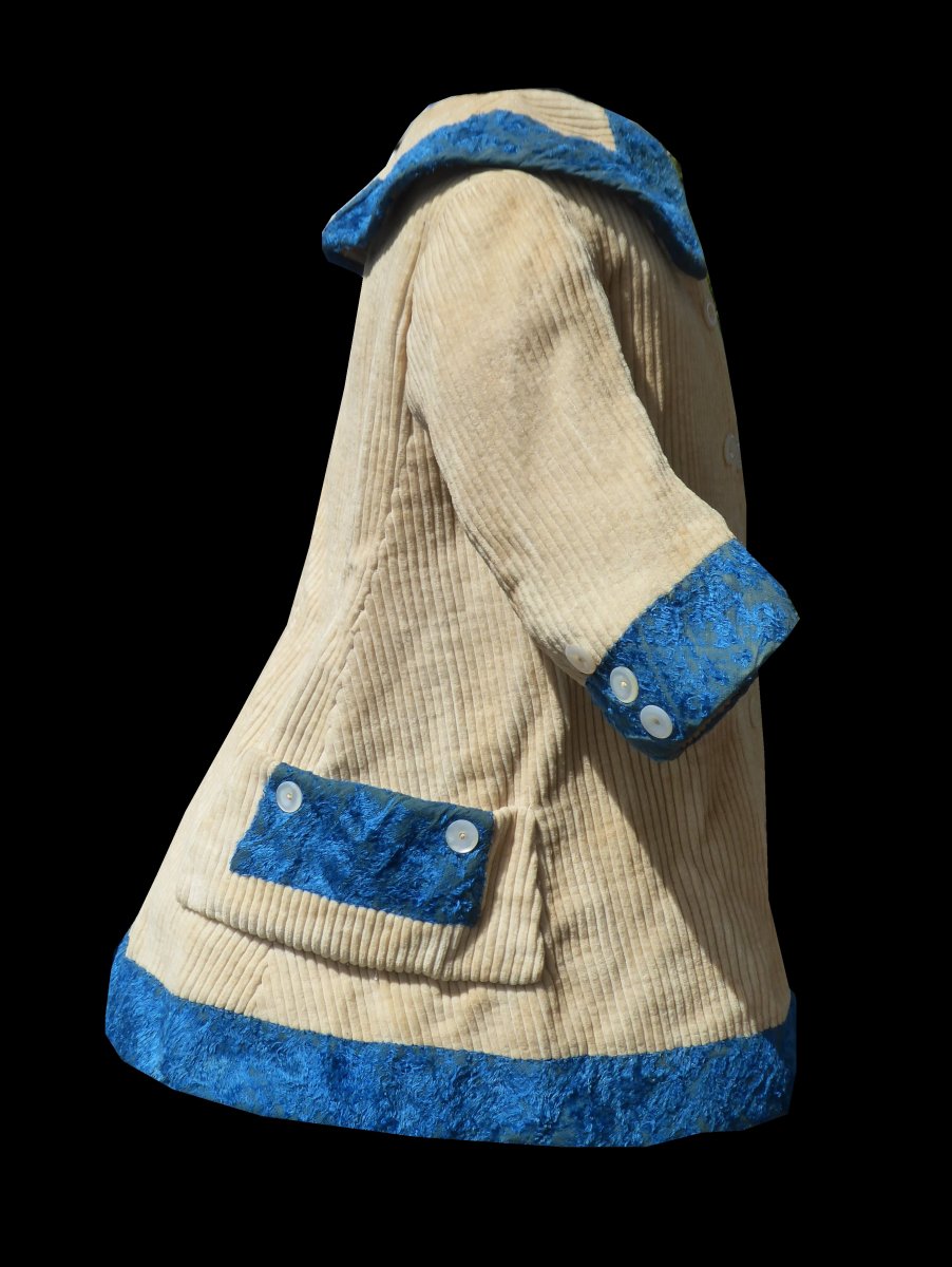 Robe à Tournure Manteau d'Enfant époque 1880 Velours Cotelé , Vêtement De Poupée , Costume XIXe-photo-2