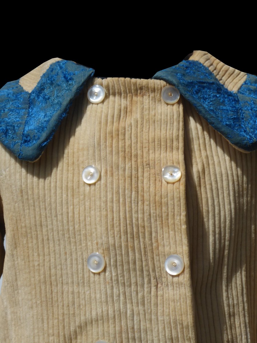 Robe à Tournure Manteau d'Enfant époque 1880 Velours Cotelé , Vêtement De Poupée , Costume XIXe-photo-6