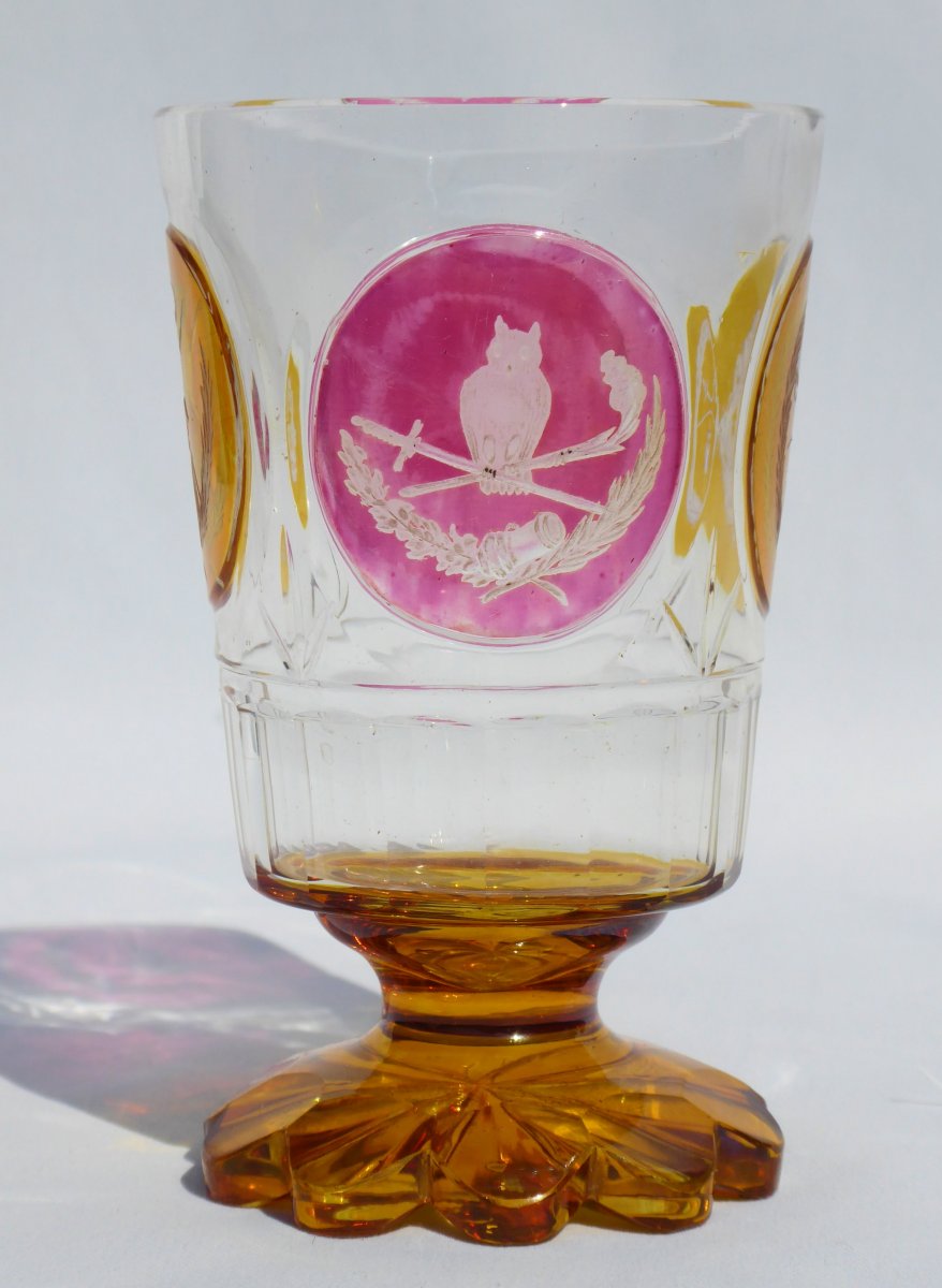 Verre En Cristal De Bohême , XIXe Siecle , Croix De Fer Chouette / Hibou Overlay Napoléon III-photo-4