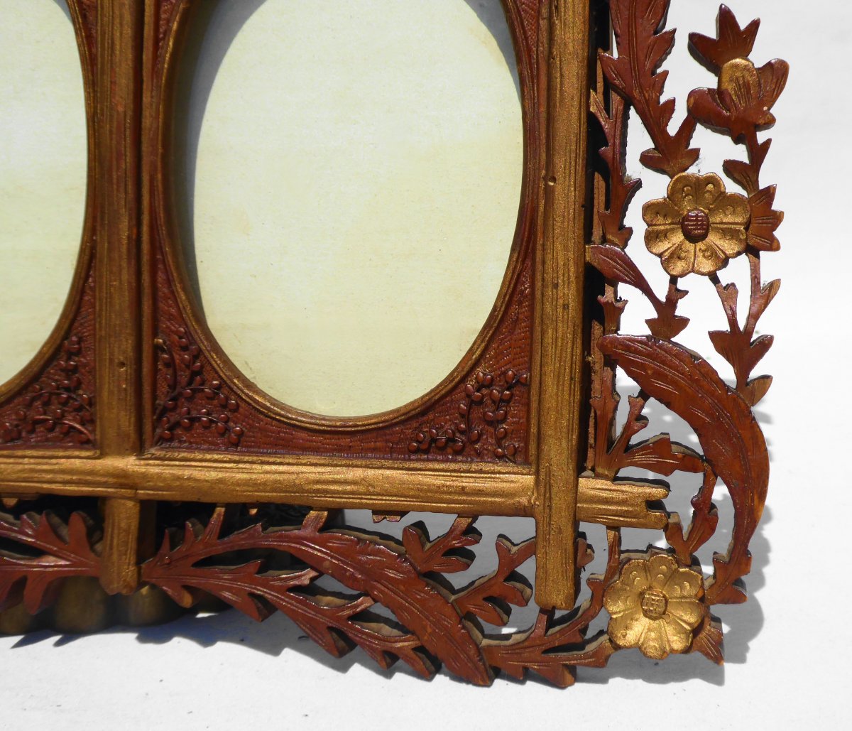 Double View Photo Frame, Carved Wood Gabriel Viardot Style, Napoleon III Nineteenth China Asia-photo-3