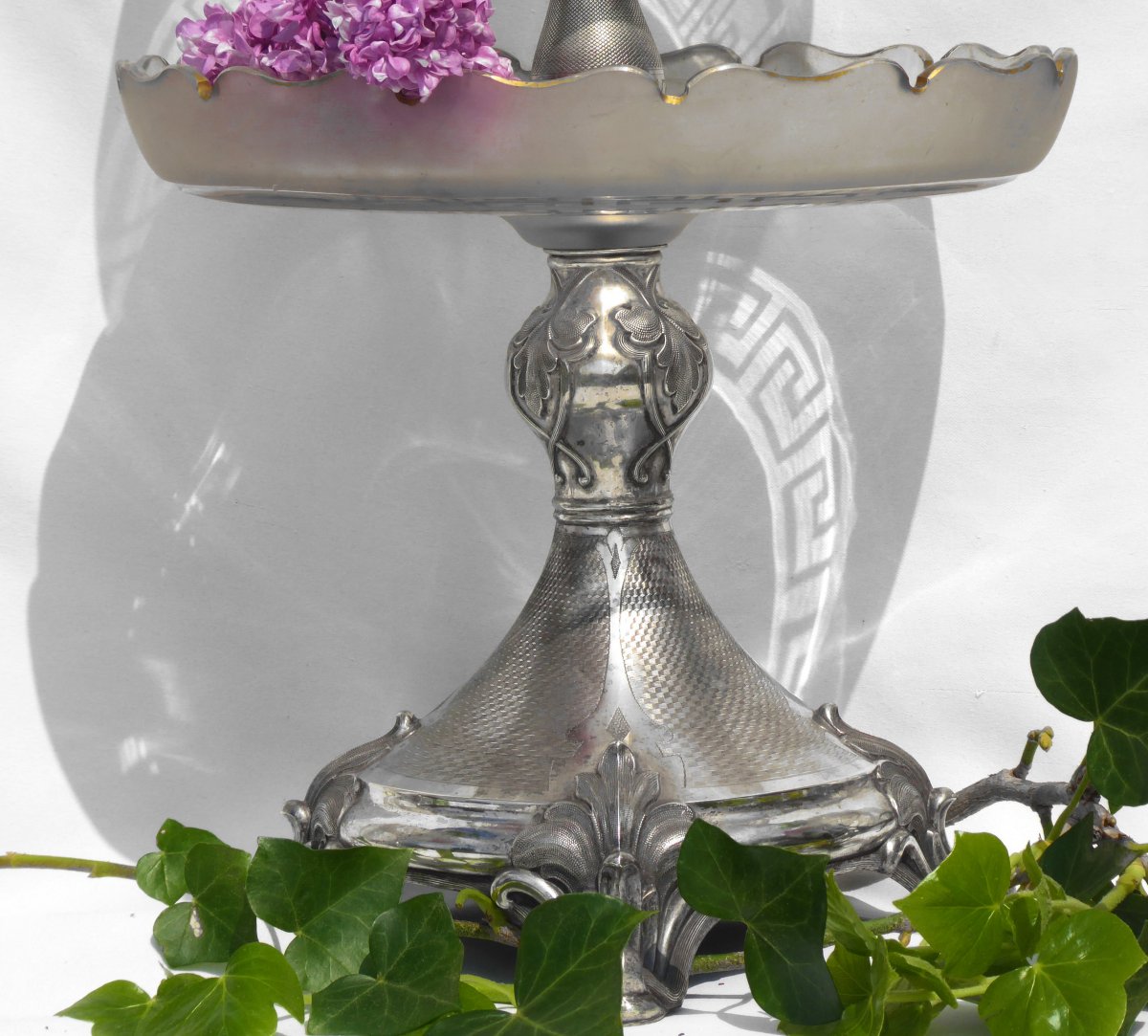 Servant Mute Centerpiece Napoleon III Solid Silver & Crystal Nineteenth Tulip Path Cake Stand-photo-3