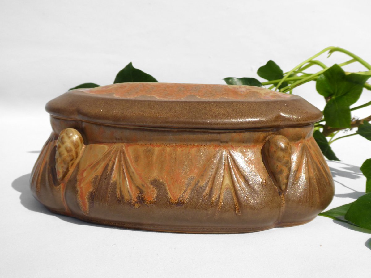 Bonbonniere Art Nouveau Style Denbac Stoneware Pine Cones Decor Box Jewelry Box-photo-2