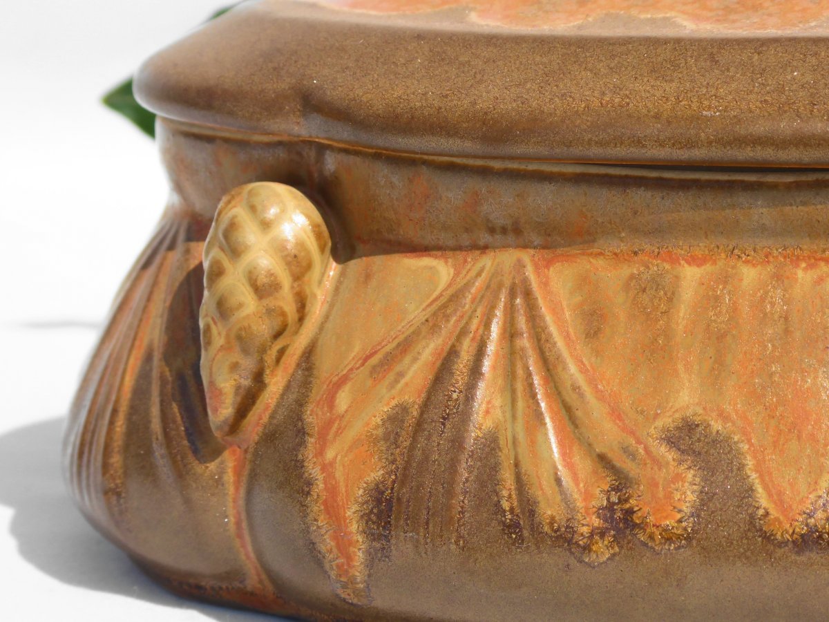 Bonbonniere Art Nouveau Style Denbac Stoneware Pine Cones Decor Box Jewelry Box-photo-3