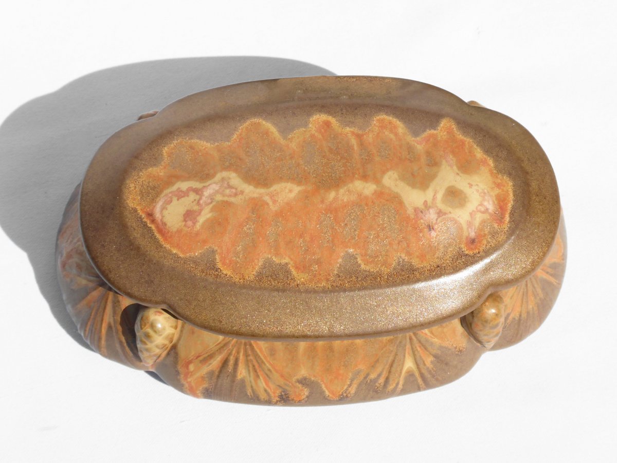 Bonbonniere Art Nouveau Style Denbac Stoneware Pine Cones Decor Box Jewelry Box-photo-1