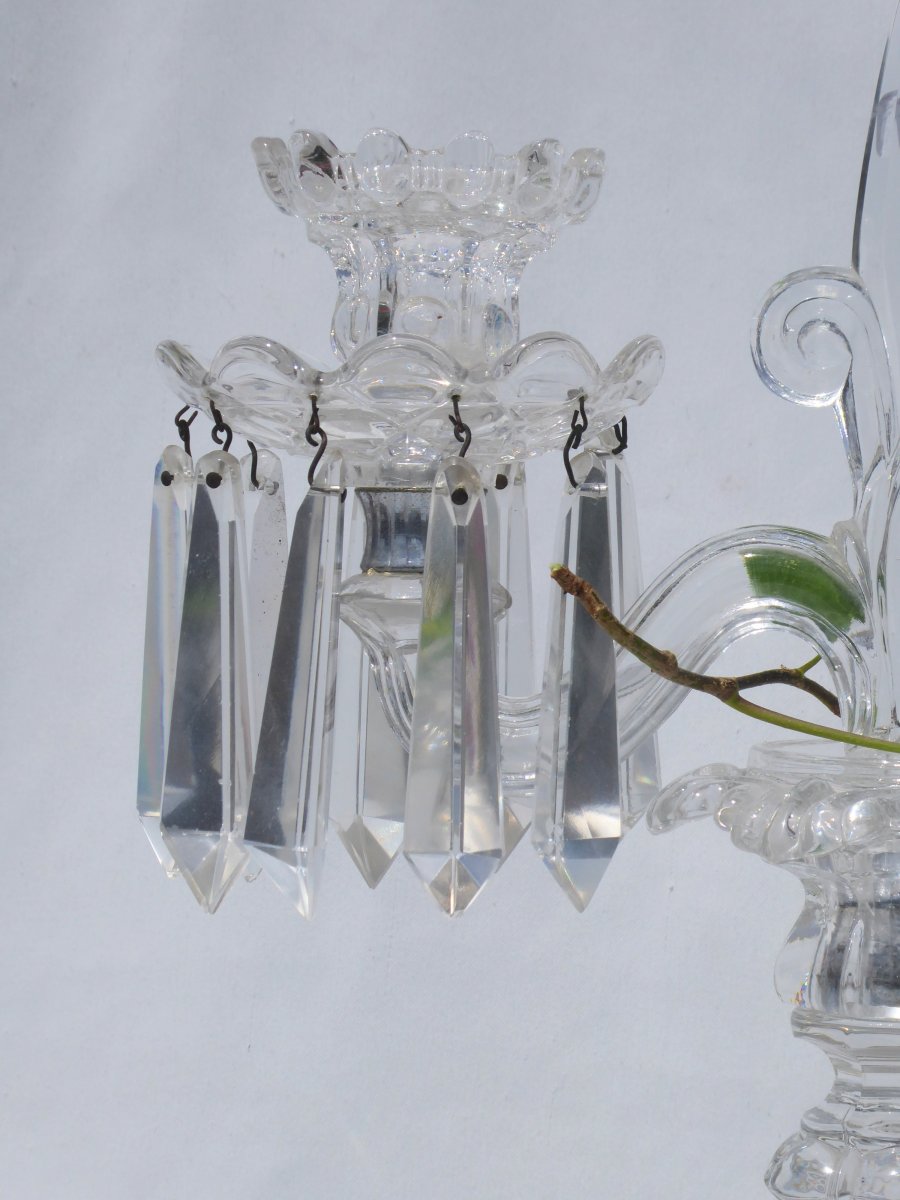 Pair Of Candlesticks / Candelabres Crystal Of Saint Louis Chandelier Fleur De Lys Royalist XIX-photo-3