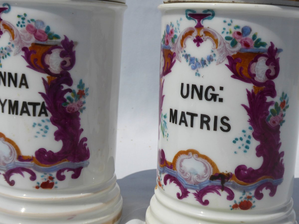 Pair Of Paris Porcelain Pharmacy Jars Louis Philippe Apothecary Period Painted Decor Jar-photo-4