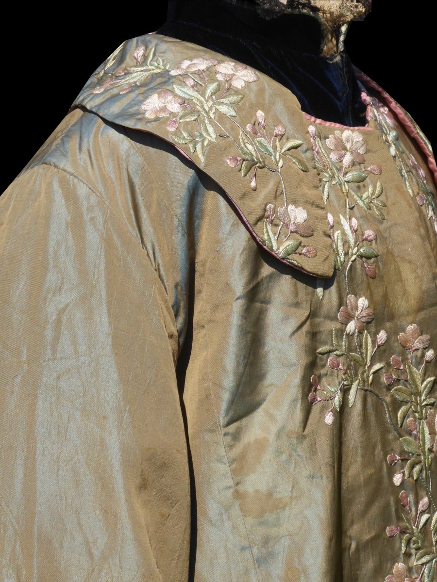 Interior Coat / Bathrobe In Embroidered Silk Late Nineteenth, Kimono, China, Costume Circa 1890-photo-4