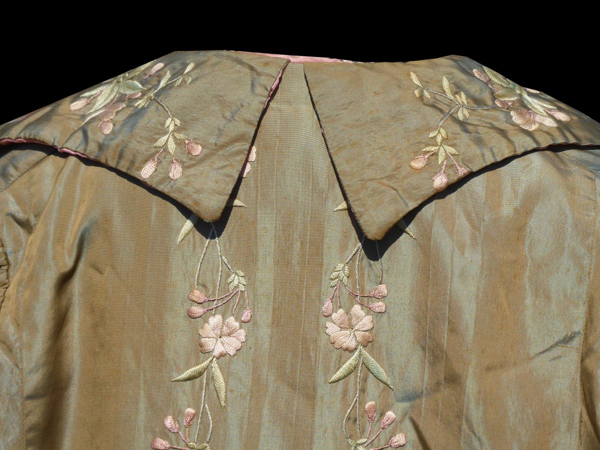 Interior Coat / Bathrobe In Embroidered Silk Late Nineteenth, Kimono, China, Costume Circa 1890-photo-4