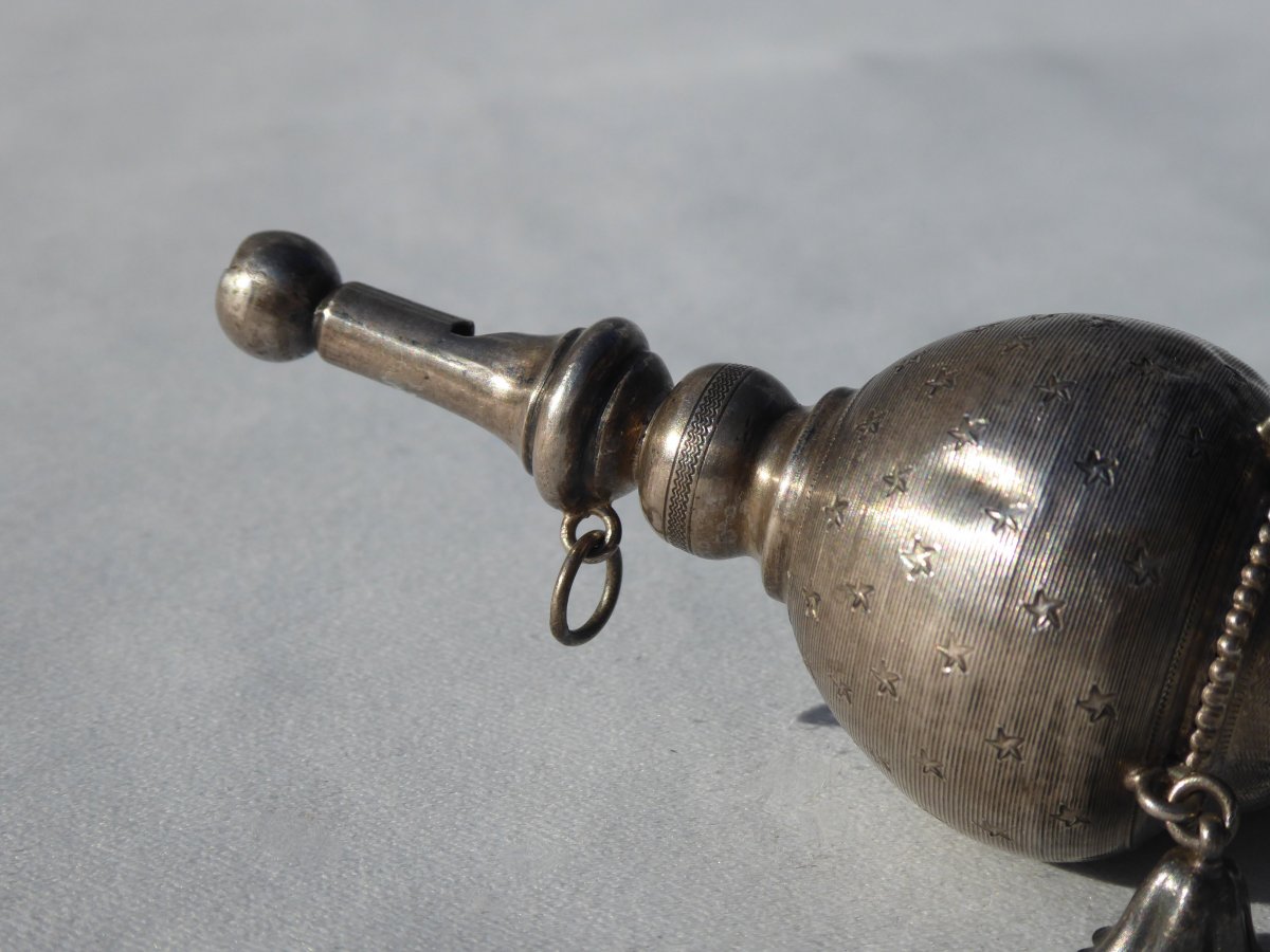 Antique Solid Silver Baby Rattle Victorian French Toy -photo-1