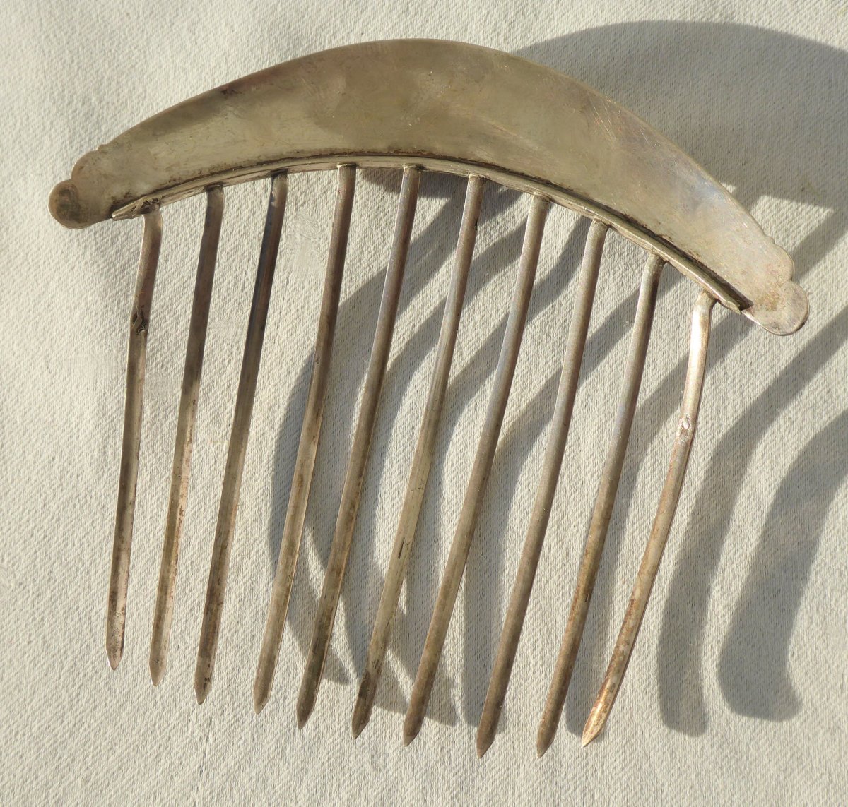 Hair Comb In Sterling Silver, Feather Decor Restoration Style France Jewelry Tiare XIXe-photo-4