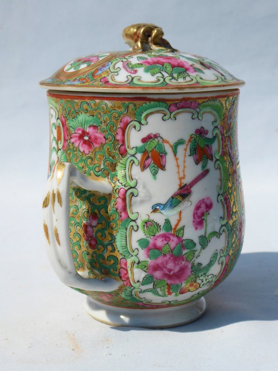Tasse Couverte à Anses En Porcelaine De Canton XIXe , Chine , Sucrier -photo-2