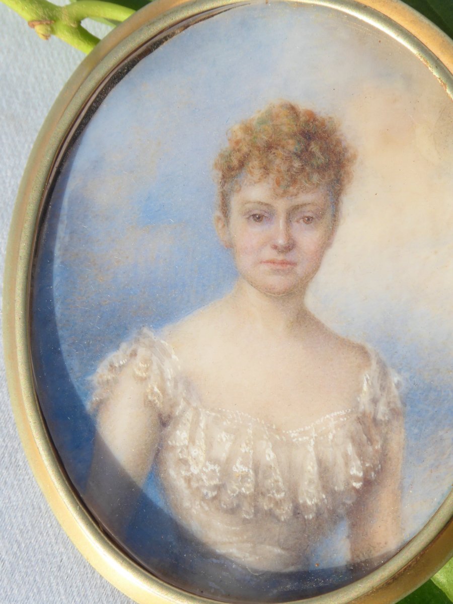 Miniature Portrait On Ivory, Young Woman Lady Late Nineteenth, Signed S. Cotlett Nineteenth 1890 Painting-photo-2