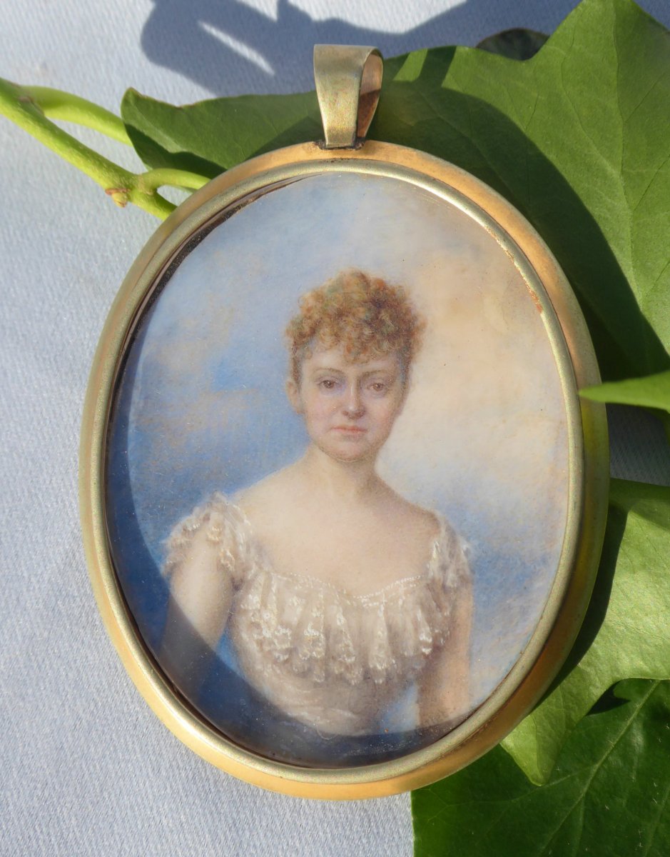 Miniature Portrait On Ivory, Young Woman Lady Late Nineteenth, Signed S. Cotlett Nineteenth 1890 Painting