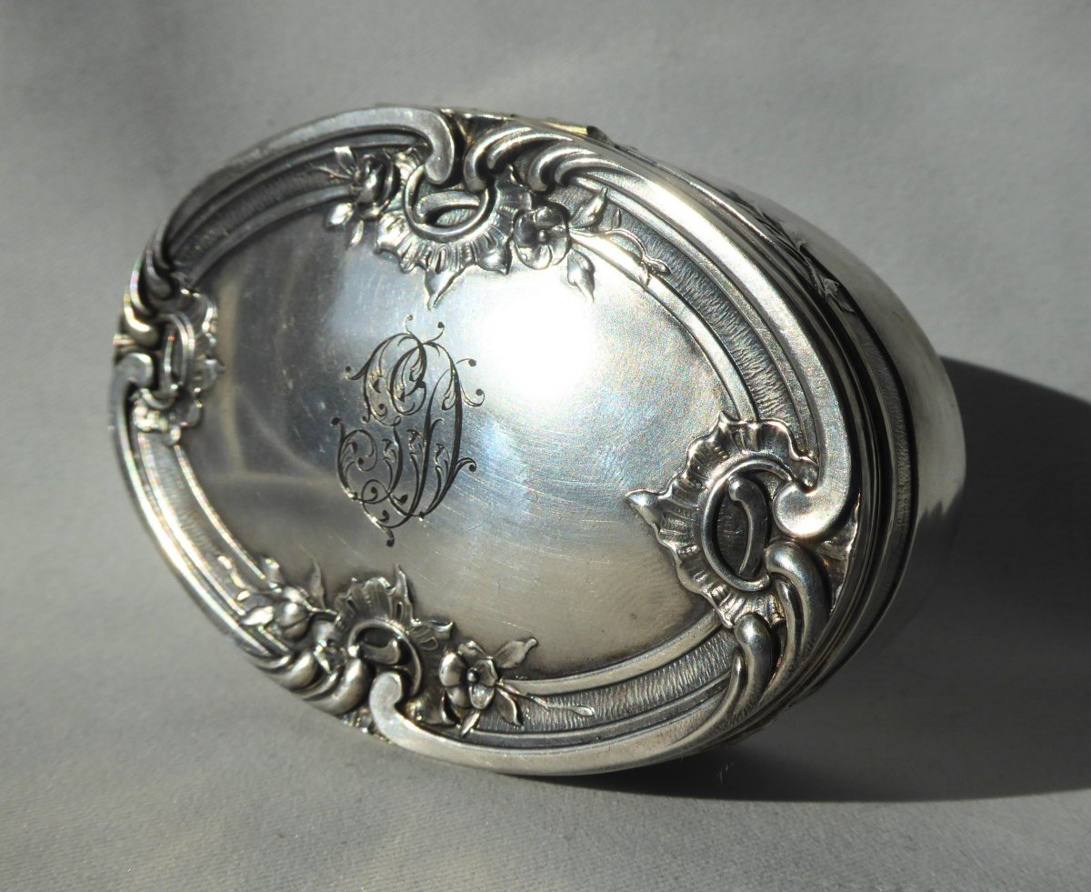 Silver Navette Box, Rocaille Decor Louis XV Style Around 1900, Tabatiere, Vermeil Nineteenth-photo-3