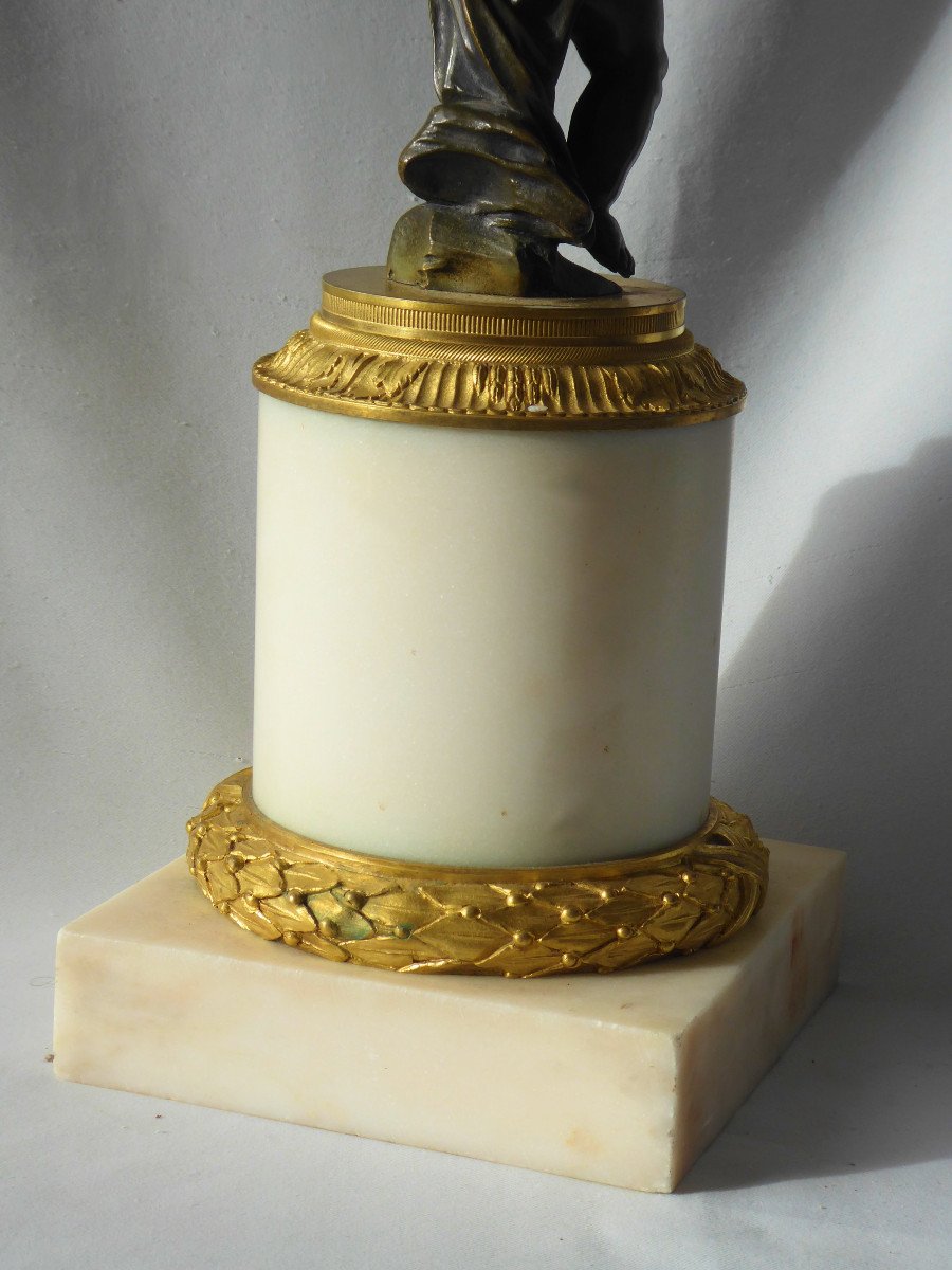 Object Of Curiosity Napoleon III, Bronze Marble & Coral Angelot XIXth Group Sculpture-photo-4