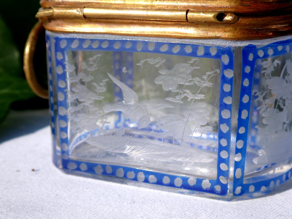 Coffret à Bijoux En Cristal Gravé De Baccarat, Epoque Napoléon III Decor De Chasse XIXe Overlay , boite-photo-4