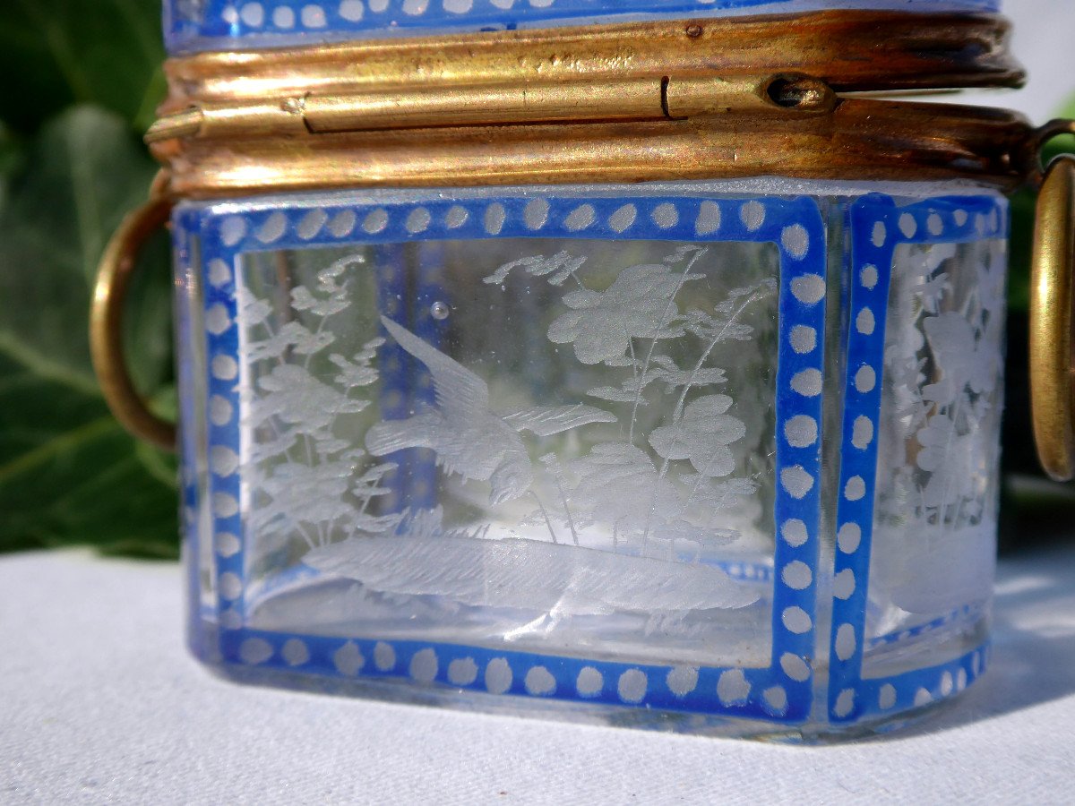 Coffret à Bijoux En Cristal Gravé De Baccarat, Epoque Napoléon III Decor De Chasse XIXe Overlay , boite-photo-4