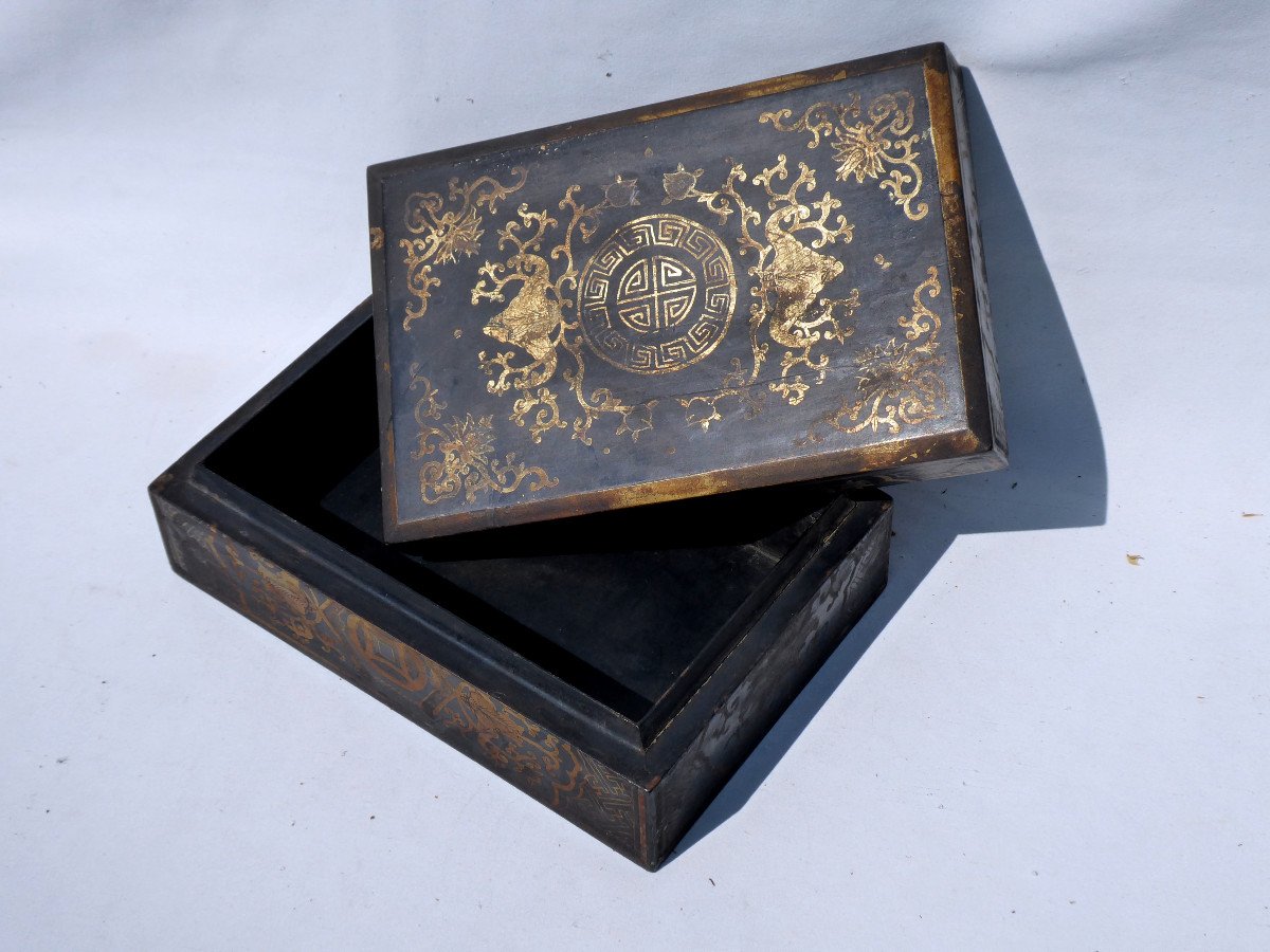 Coffret à Bijoux époque Napoléon III , XIXe Décor Japonisant , Boite , Bois Noirci-photo-4