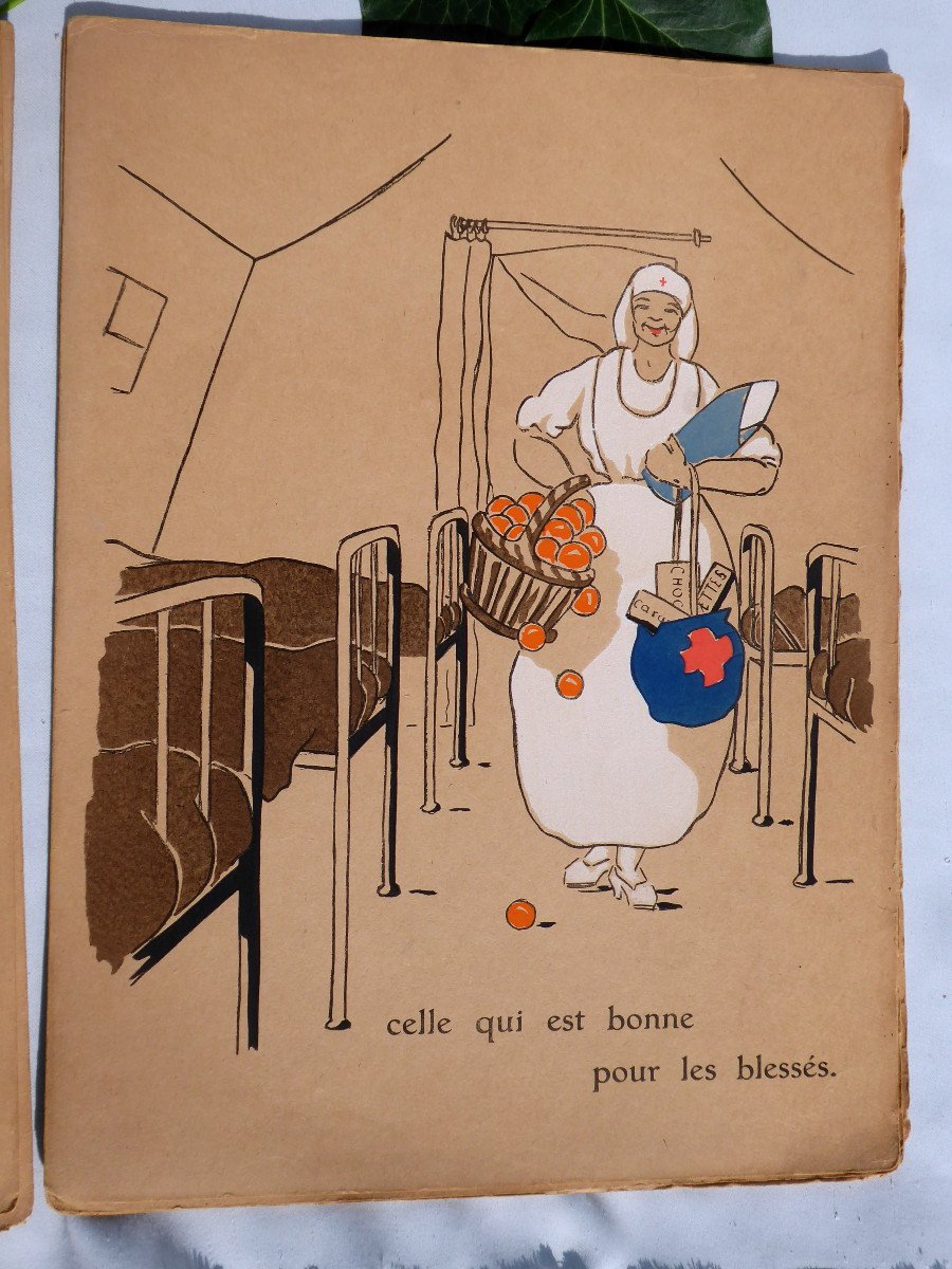 Serie De 10 Pochoirs Affiches Humoristiques Guerre De 1914-1918 Infirmieres Album Gouache-photo-4