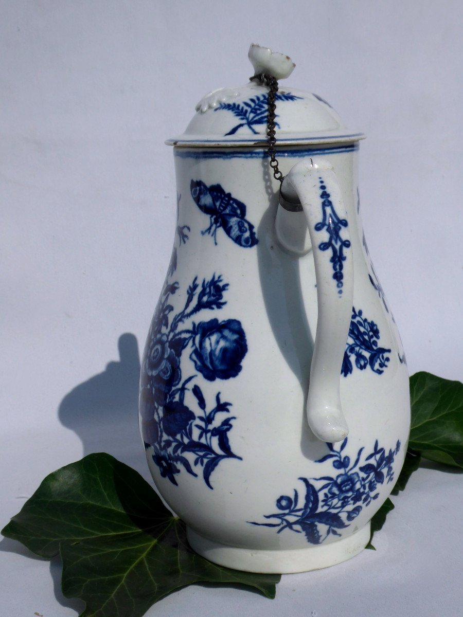 Verseuse En Porcelaine Tendre De Caughley époque XVIIIe Siecle , Décor Au Papillon Théière Bleu-photo-4