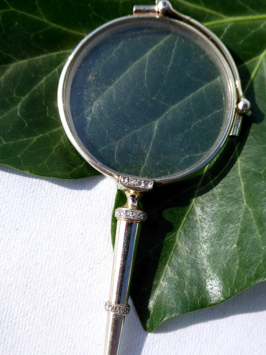 Pair Of Glasses / Bésicles Hand Face In Gold & Diamonds Woman's Magnifying Glass Nineteenth Century 1900 Jewel-photo-3