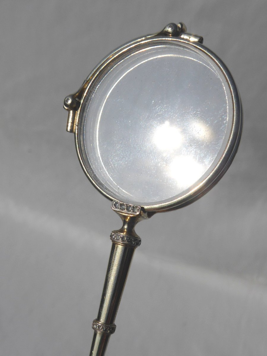 Pair Of Glasses / Bésicles Hand Face In Gold & Diamonds Woman's Magnifying Glass Nineteenth Century 1900 Jewel-photo-1