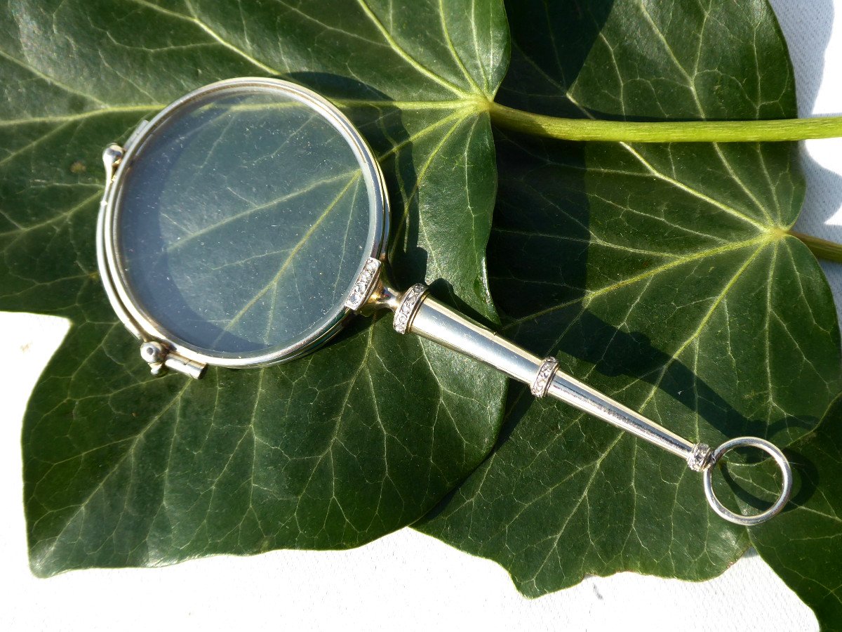 Pair Of Glasses / Bésicles Hand Face In Gold & Diamonds Woman's Magnifying Glass Nineteenth Century 1900 Jewel