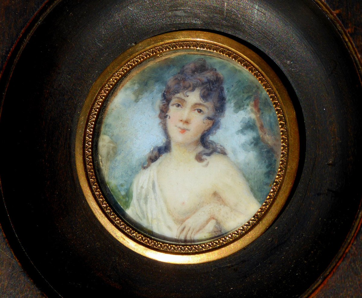 Miniature, Portrait Of Naked Young Woman, Nineteenth Century Diane Chasseresse Painting-photo-3