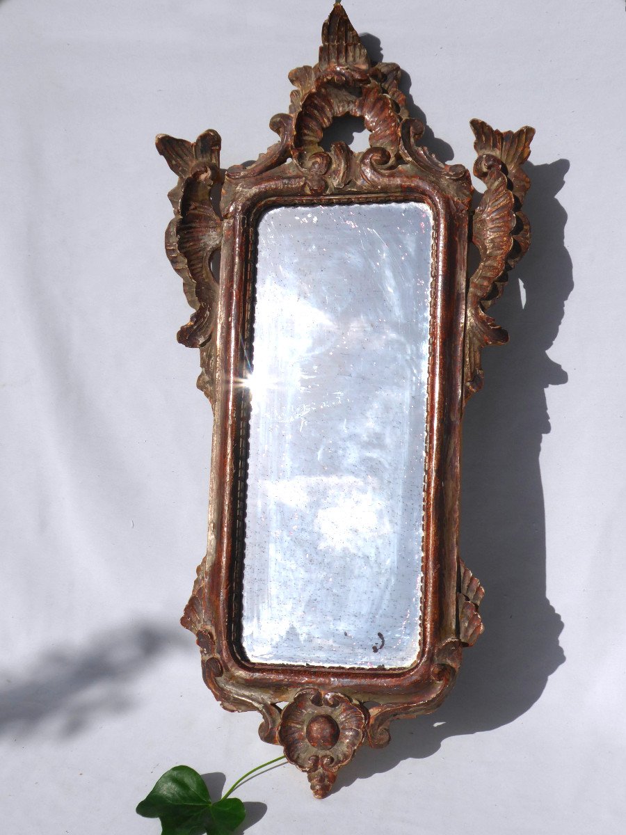 Miroir Au Mercure d'Entre Deux XVIIIe Siecle , Bois Doré , Style Rocaille -photo-2