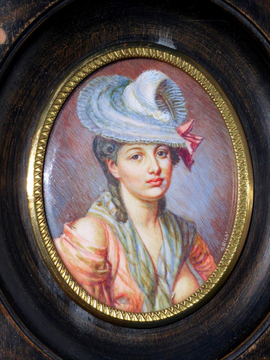 Grande Peinture Miniature  Portrait De Jeune Femme XIXe Sein Denudé , Curiosa-photo-2