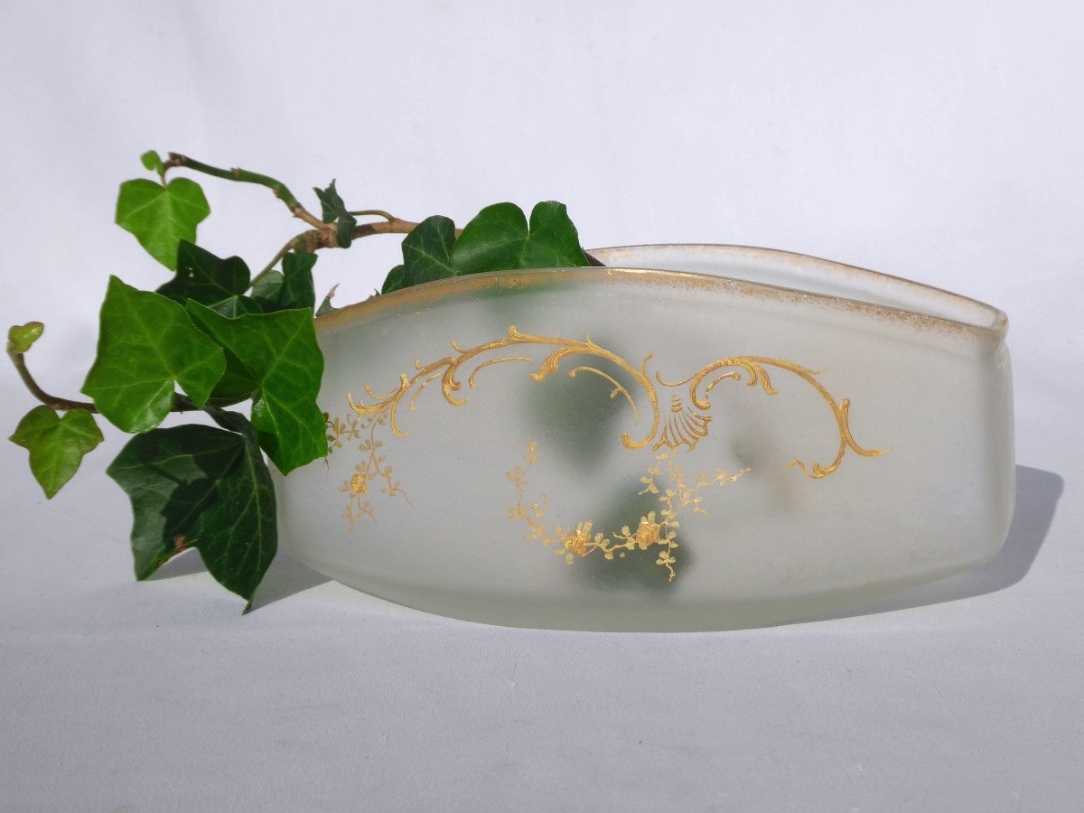 Jardiniere De Table Legras En Verre Givré XIXe , Style Louis XV Art Nouveau 1900 Cache Pot