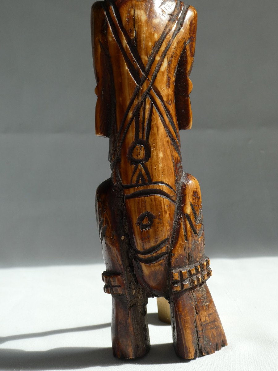 Ancien Fetiche De Fertilité Africain , Ivoire Patiné , Sculpture Art Premier Statuette Sculptée-photo-2