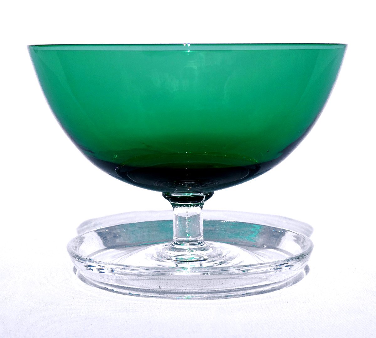 Series Of 7 Fruit / Cherry Ice Cream Cups, Art Deco Crystal, Blue Green, 1900 Glass Bowls-photo-4