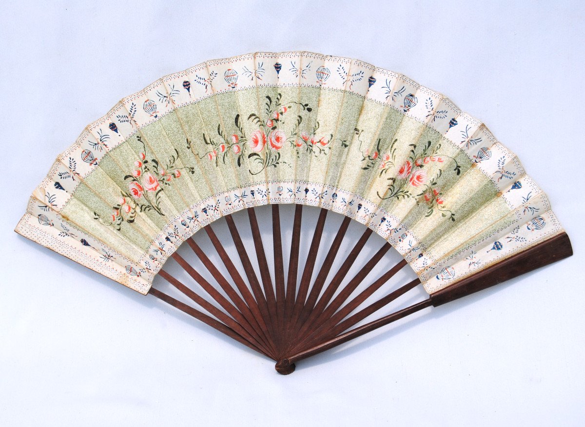 18th Century Fan, Directoire Period, Decor At La Montgolfiere / Au Ballon, Object Of Virtues-photo-1