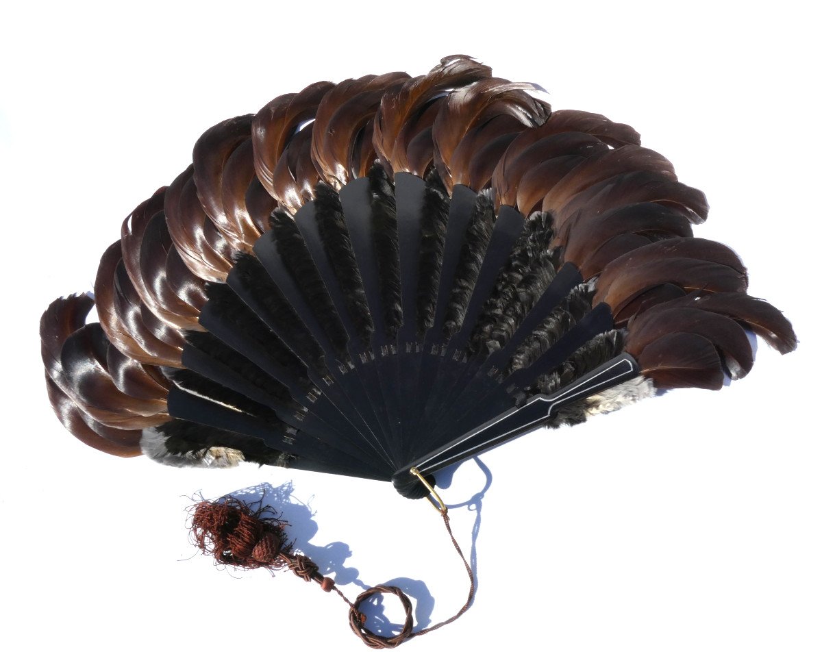Late 19th Century Ball Fan, Feather Marquetry, 1890 Fashion Vertu Object-photo-4