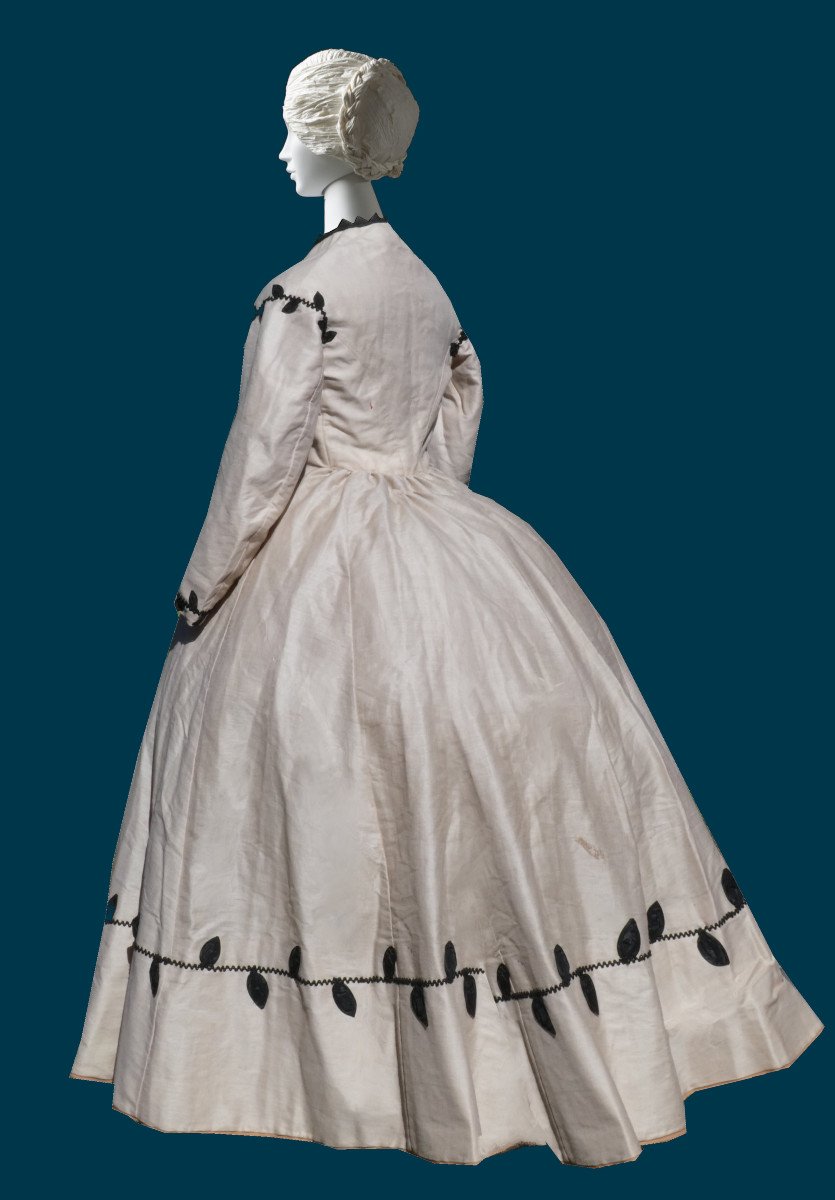 Day Dress Napoleon III Period, Costume A Crinoline Etamine Of Wool Nineteenth Clothing-photo-3