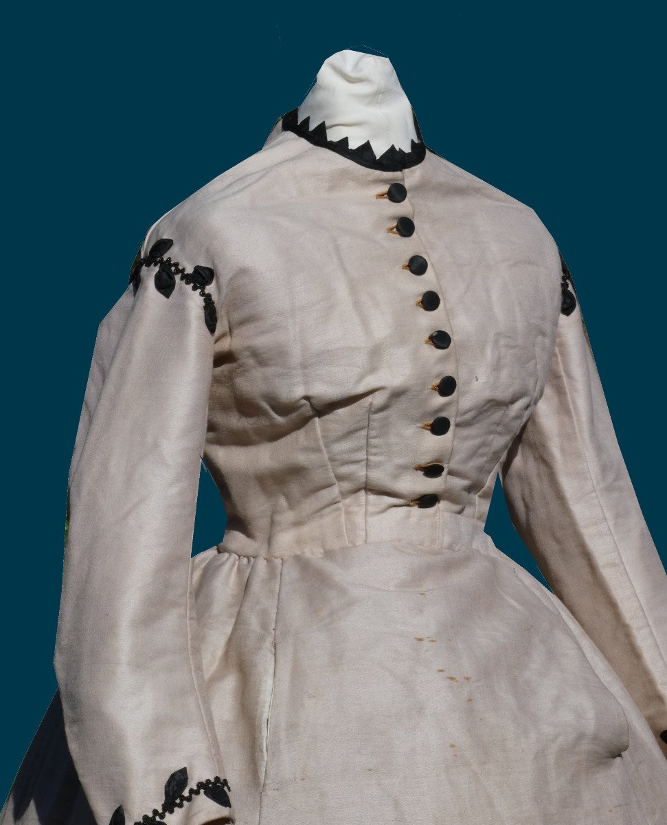 Day Dress Napoleon III Period, Costume A Crinoline Etamine Of Wool Nineteenth Clothing-photo-5