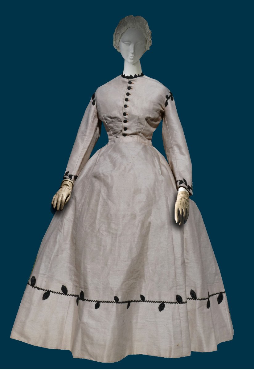 Robe De Jour Epoque Napoleon III , Costume A Crinoline Etamine De Laine XIXe Vetement 