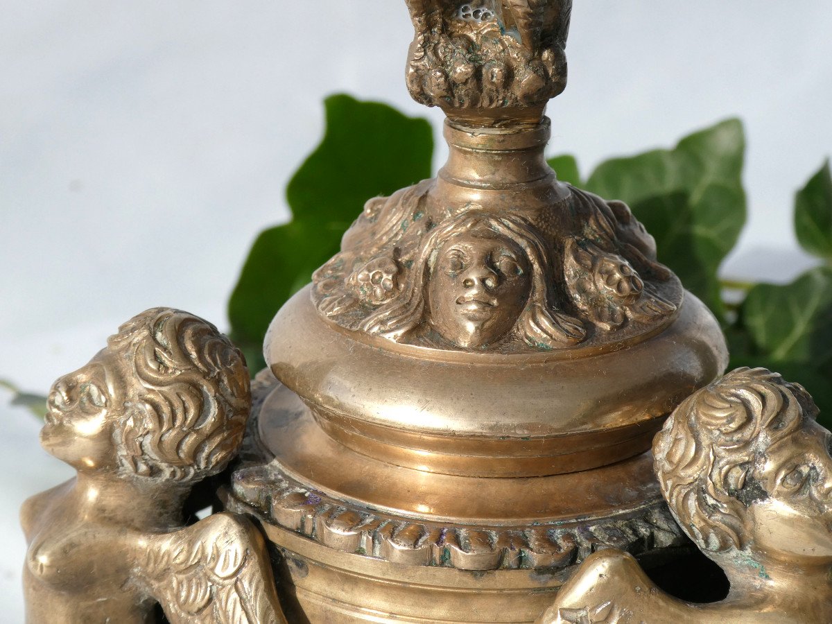 Office Inkwell In Bronze, Napoleon III Period, Chimeres & Phenix Nineteenth Writing Desk-photo-1