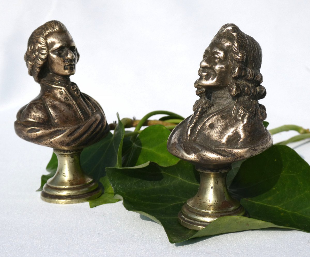 Pair Of Busts In Bronze, Voltaire & Jean Jacques Rousseau Eighteenth Philosopher Bust Lights-photo-2