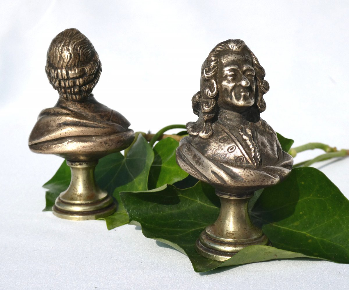 Pair Of Busts In Bronze, Voltaire & Jean Jacques Rousseau Eighteenth Philosopher Bust Lights-photo-3