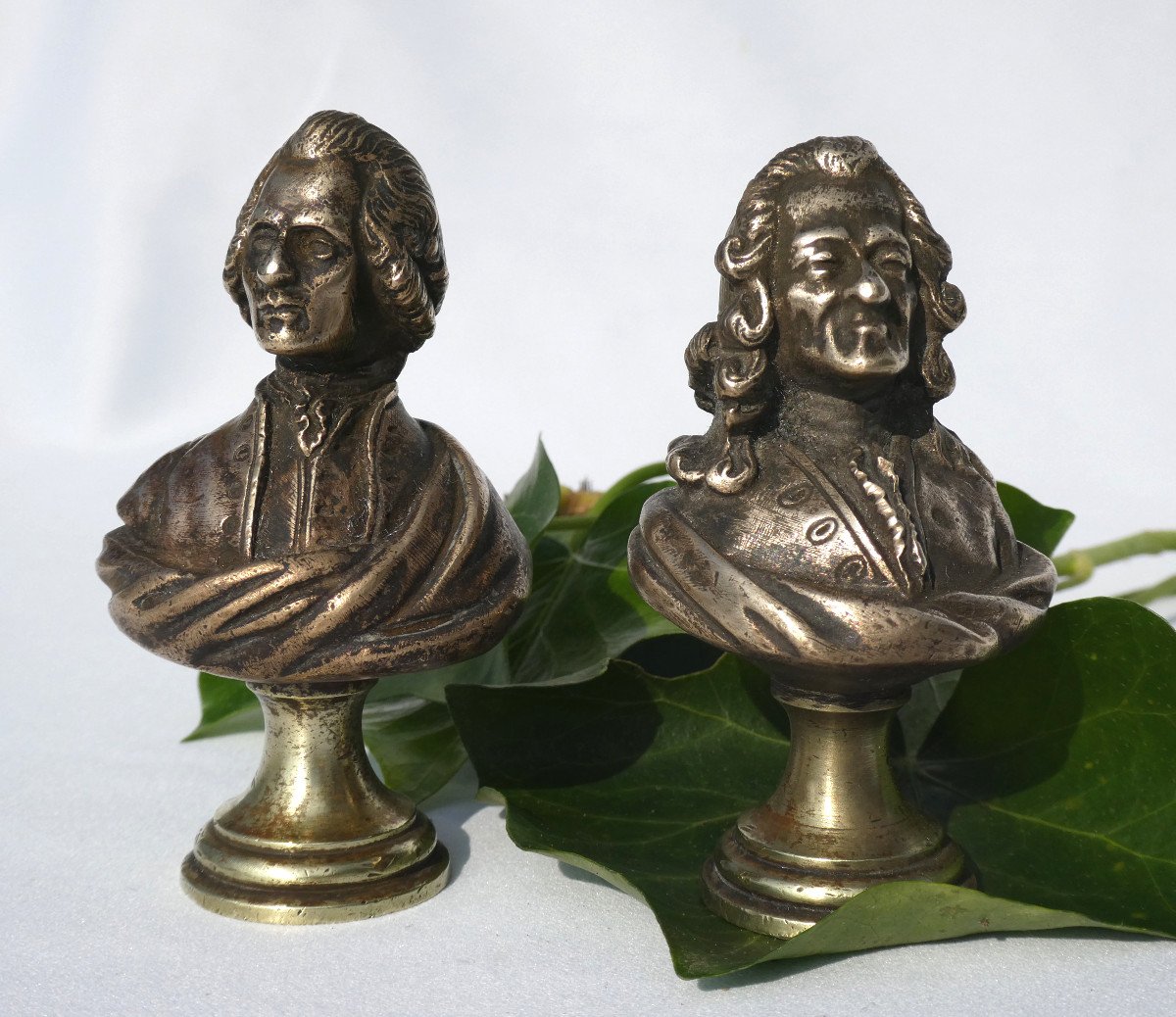 Pair Of Busts In Bronze, Voltaire & Jean Jacques Rousseau Eighteenth Philosopher Bust Lights-photo-4