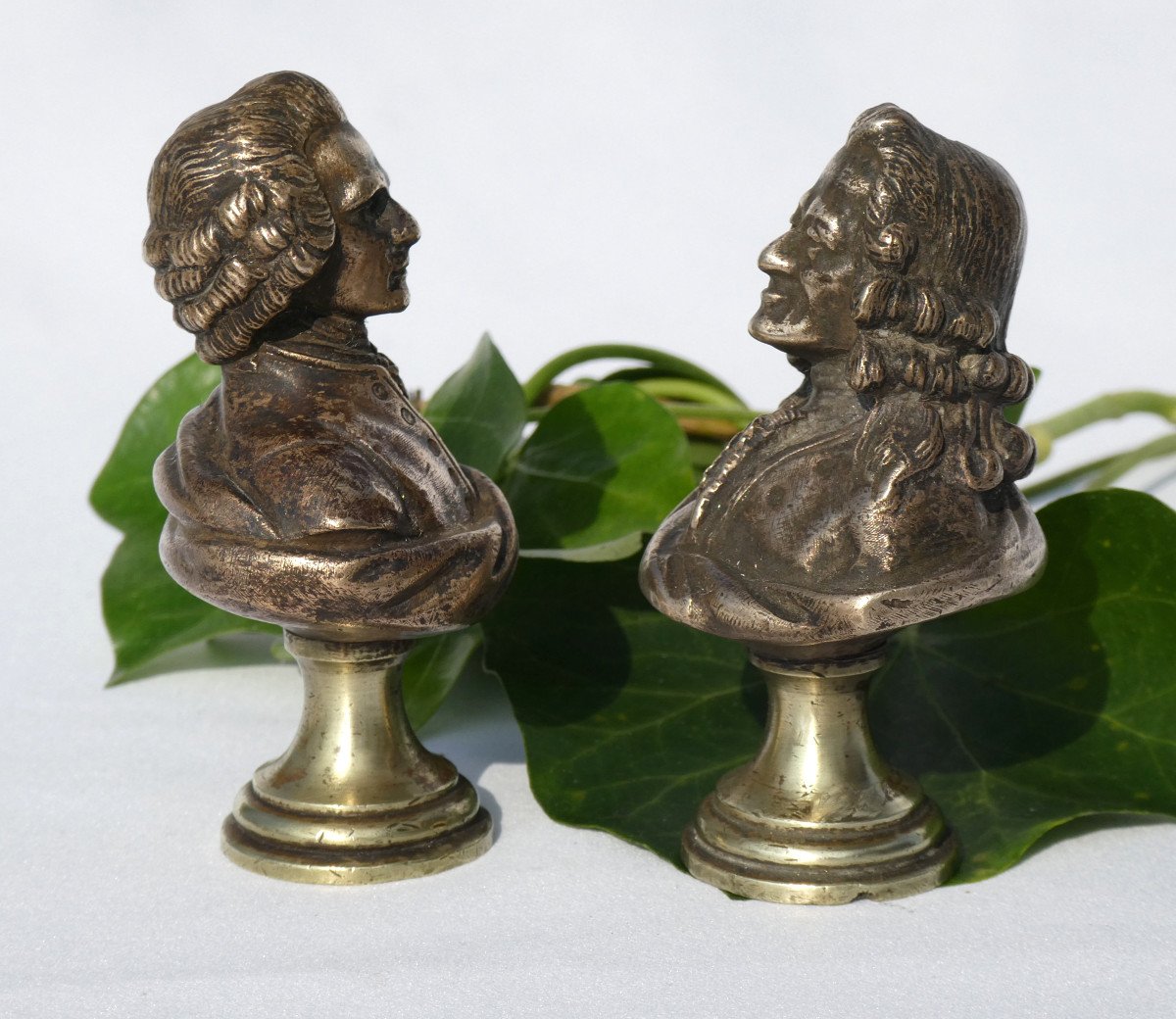 Pair Of Busts In Bronze, Voltaire & Jean Jacques Rousseau Eighteenth Philosopher Bust Lights-photo-1