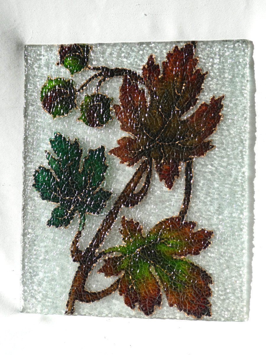 Vitrail , Verre Emaillé époque Art Nouveau , Decoration XIXe , Décor De Marrons 1900 Fenetre-photo-2